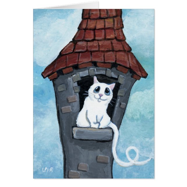 White Cat in a Fairy Tale Tower  Card (Front)