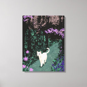 White Cat in An Old Forest Path Canvas Print