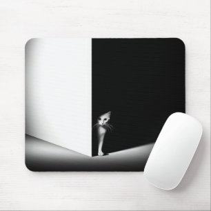 White Cat In Black Shadows Mouse Pad