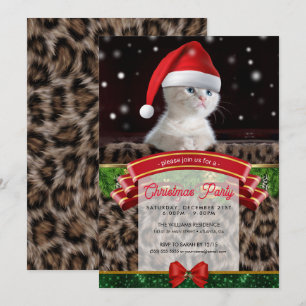 White Cat in Santa Claus Hat               Invitation