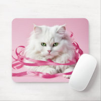 White Cat In Tangled In Pink Ribbons