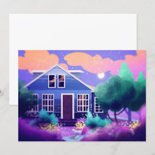 White Cat in the Night Garden Holiday Card