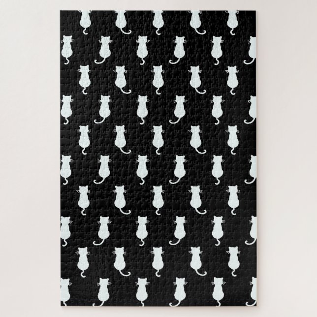 White Cat Isolated on Black Polka Dot Pattern Jigsaw Puzzle (Vertical)