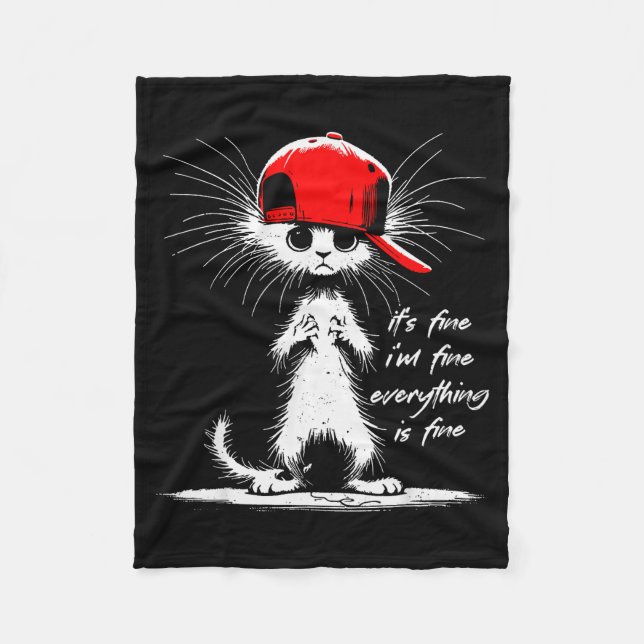 White Cat It's Fine I'm Fine Everything Is Fine Fu Fleece Blanket (Front)
