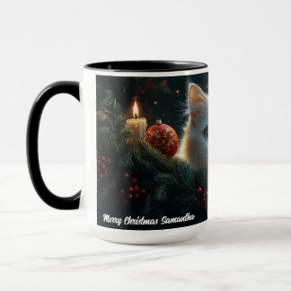 White Cat Lovers Christmas Gift Mug for Mom, Dad