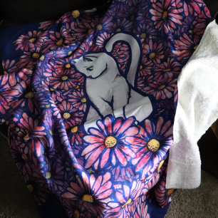 White Cat Mauve Daisies                           Sherpa Blanket