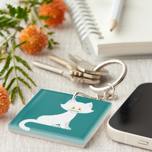 White Cat Minimalist Kitten Keychain