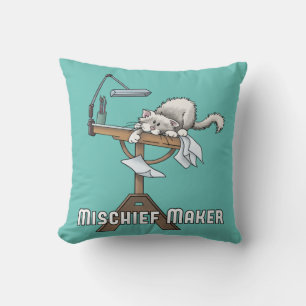White Cat Mischief Maker  Throw Pillow