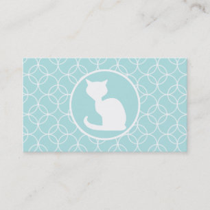 White Cat on Baby Blue Circles Business Card