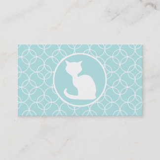 White Cat on Baby Blue Circles Business Card