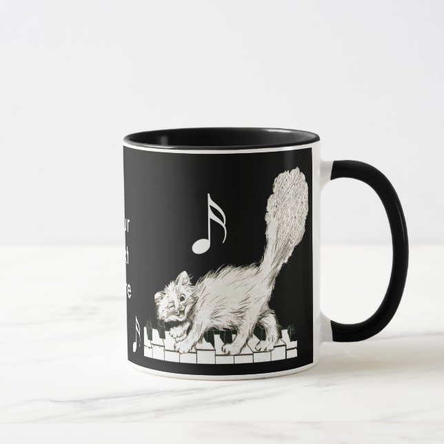 White Cat on Piano Keys Mug (Right)