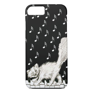 White Cat on Piano Keys Music Notes Case-Mate iPhone Case