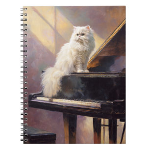 White Cat on Piano Spiral Notebook