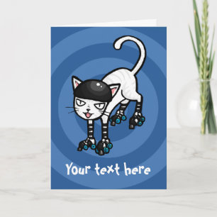 White cat on rollerskates customisable template