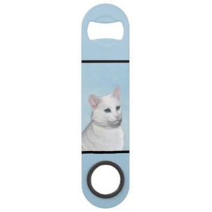 White Cat Painting - Cute Original Cat Art Bar Key