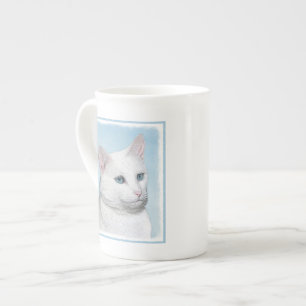 White Cat Painting - Cute Original Cat Art Bone China Mug