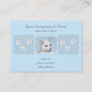 White Cat Painting - Cute Original Cat Art Business Card