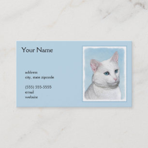 White Cat Painting - Cute Original Cat Art Business Card
