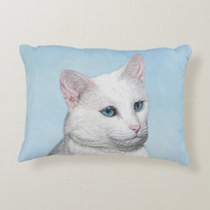 White Cat Painting - Cute Original Cat Art Decorative Pillow