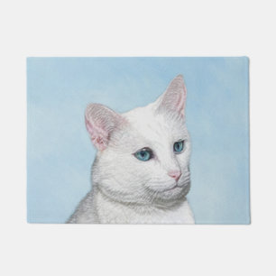 White Cat Painting - Cute Original Cat Art Doormat