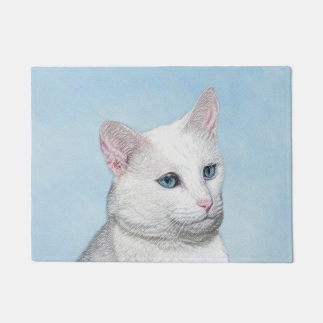 White Cat Painting - Cute Original Cat Art Doormat (Front)
