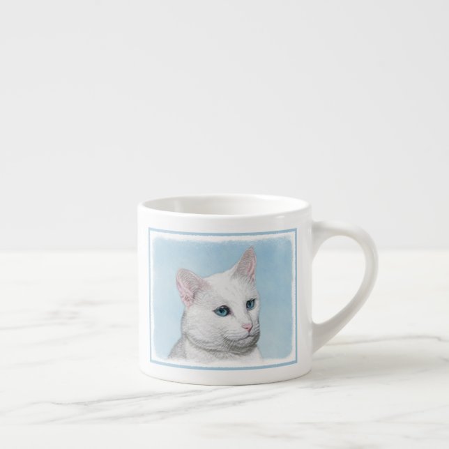 White Cat Painting - Cute Original Cat Art Espresso Cup (Right)
