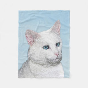 White Cat Painting - Cute Original Cat Art Fleece Blanket