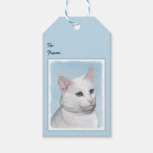 White Cat Painting - Cute Original Cat Art Gift Tags