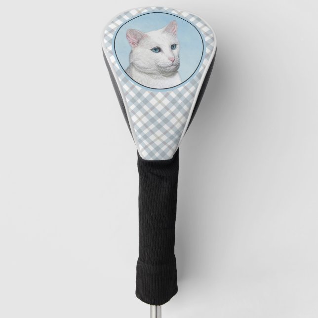 White Cat Painting - Cute Original Cat Art Golf Head Cover (Front)