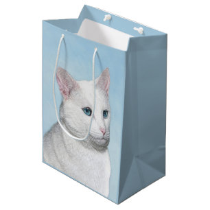 White Cat Painting - Cute Original Cat Art Medium Gift Bag