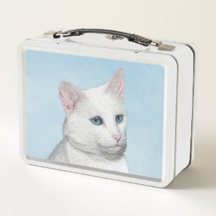 White Cat Painting - Cute Original Cat Art Metal Lunch Box