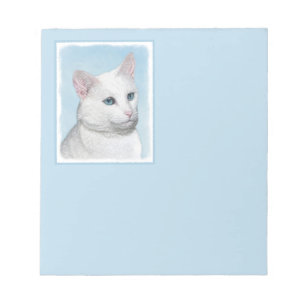 White Cat Painting - Cute Original Cat Art Notepad