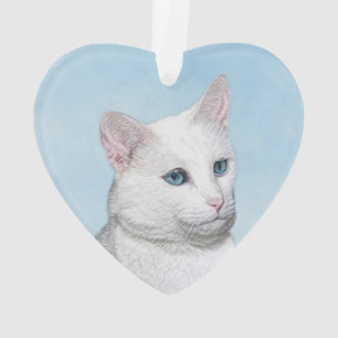 White Cat Painting - Cute Original Cat Art Ornament