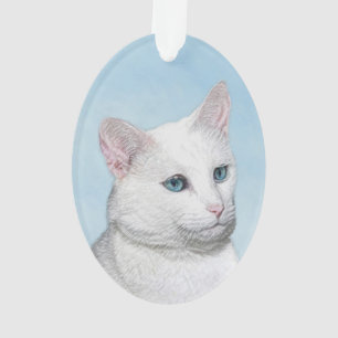 White Cat Painting - Cute Original Cat Art Ornament