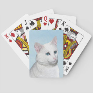 White Cat Painting - Cute Original Cat Art Playing Cards
