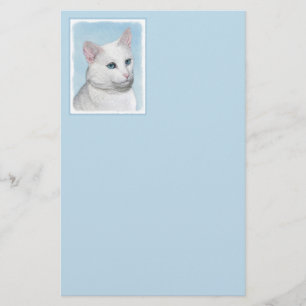 White Cat Painting - Cute Original Cat Art Stationery