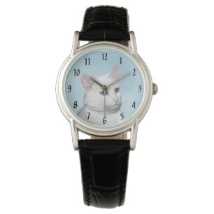 White Cat Painting - Cute Original Cat Art Watch
