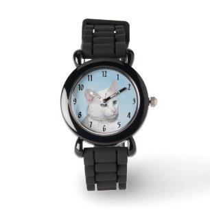 White Cat Painting - Cute Original Cat Art Watch