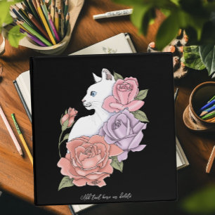 White Cat Pastel Floral Black Romantic Botanical Binder