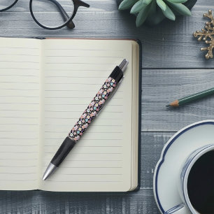 White Cat Pastel Floral Black Romantic Botanical Pen