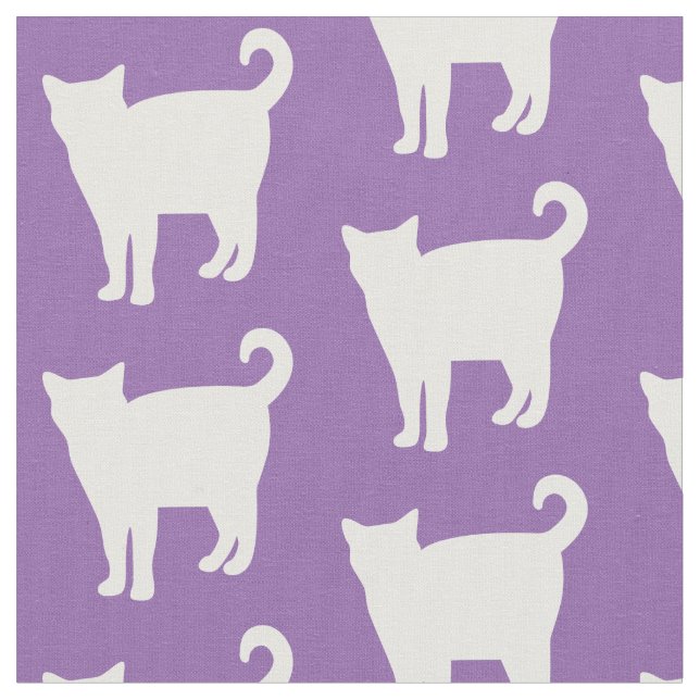 White Cat Pattern | Purple Fabric (Close Up)