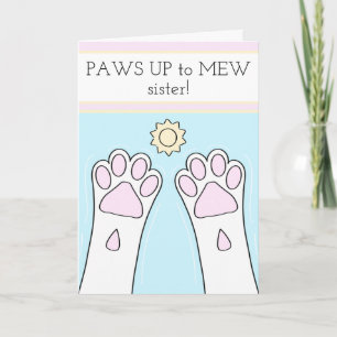 White Cat Paws Up Sister Mothers Day Card