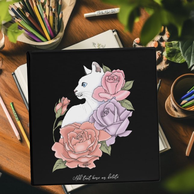 White Cat Peach Lavender Pink Roses Binder (Creator Uploaded)