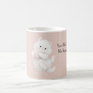 White Cat Pink Yarn Coffee Mug