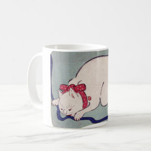 White Cat Playing With a String, Hiroshige Coffee Mug