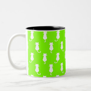 White Cat Polka Dot Pattern Isolated on Lime Green Two-Tone Coffee Mug