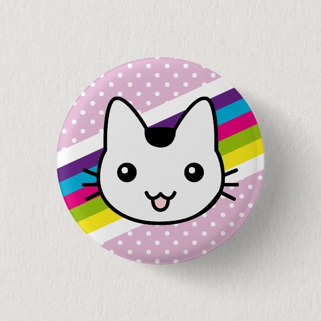 white cat polka dots 1 inch round button (Front)