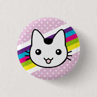 white cat polka dots 1 inch round button