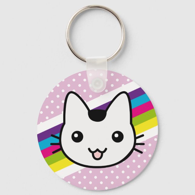 white cat polka dots keychain (Front)