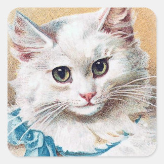White Cat Portrait Square Sticker